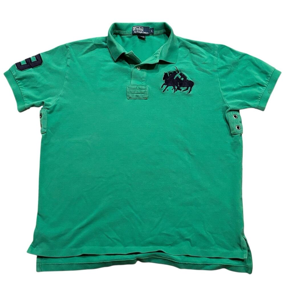 Vintage Y2K Polo Ralph Lauren Rugby Polo Kelly Green Double Big Pony Logo Large